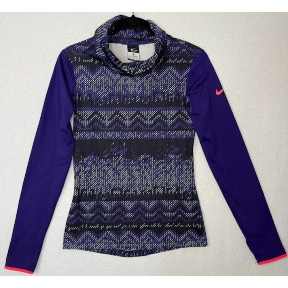 Nike Pro Dri Fit Sweatshirt Women Small Purple Turtleneck Long Sleeves Pullover
